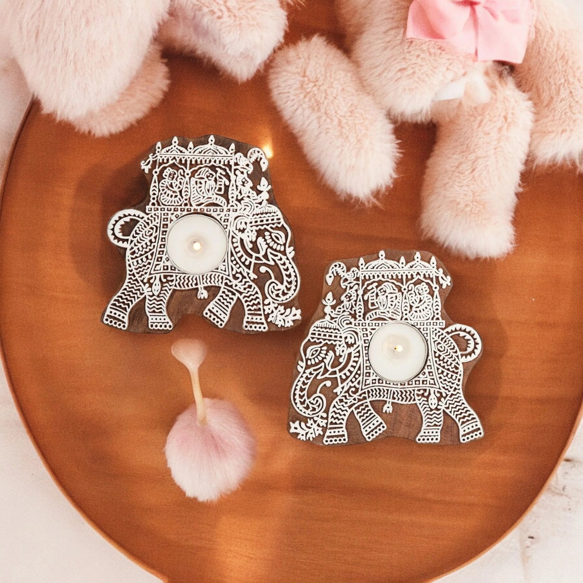 Eco-friendly Wooden Elephant Tealight Candle Holder Main image