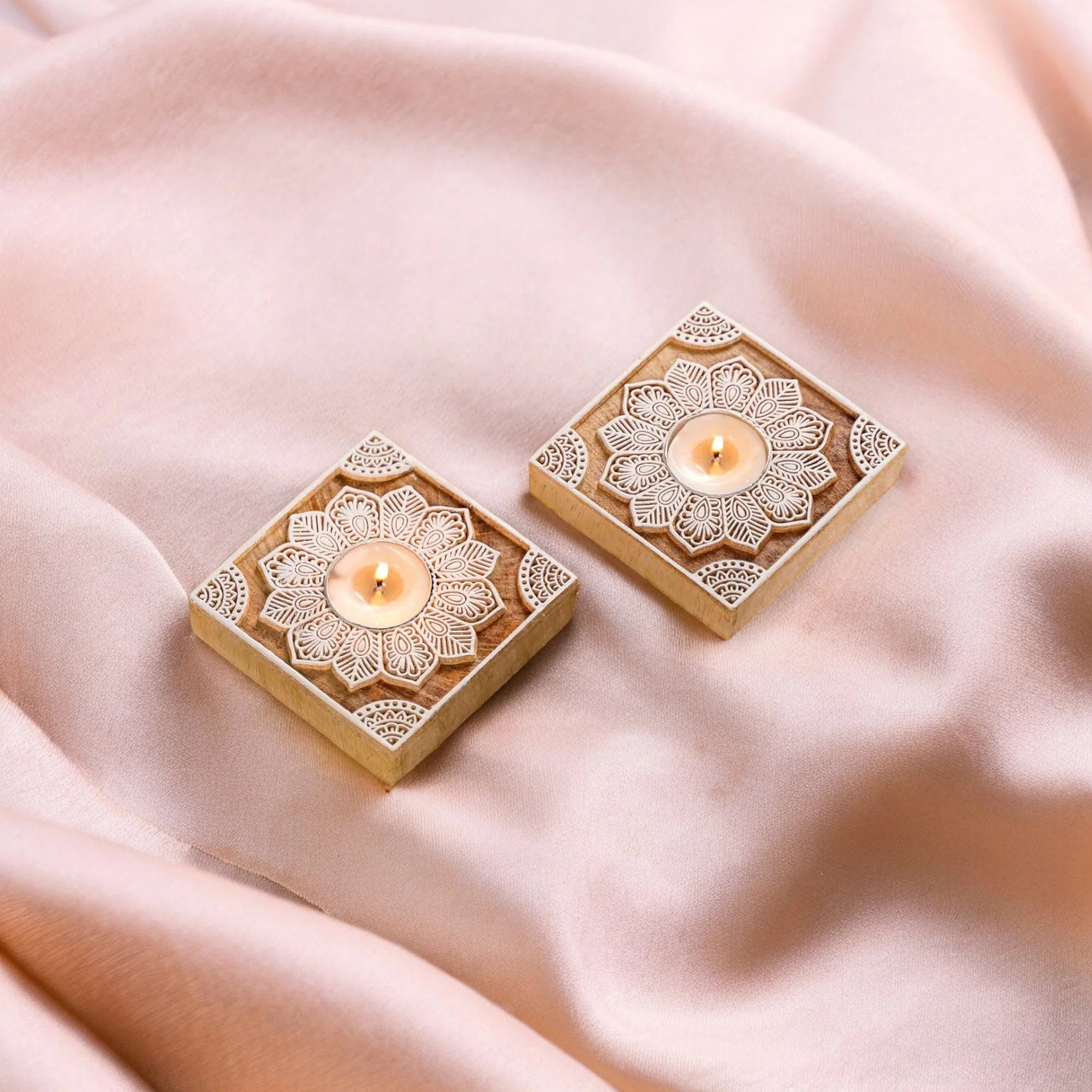 Wooden Tea Light Candle Holder Chokur Shape Set of 2 Main image
