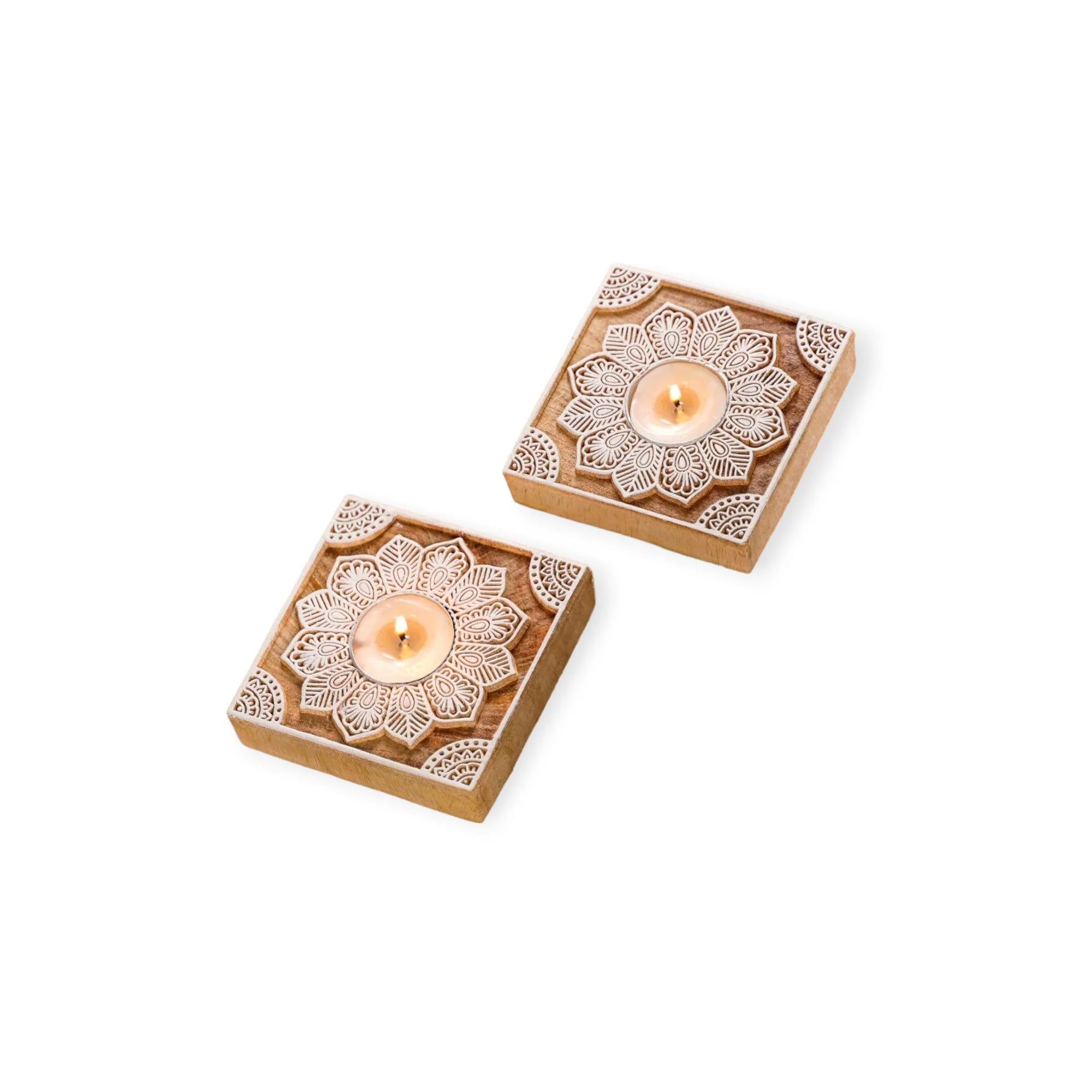 Wooden Tea Light Candle Holder Chokur Shape Set of 2 Secondary image