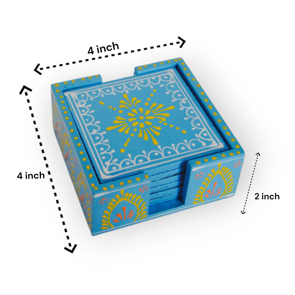 Wooden Blue Tea Coaster Set Of 6
