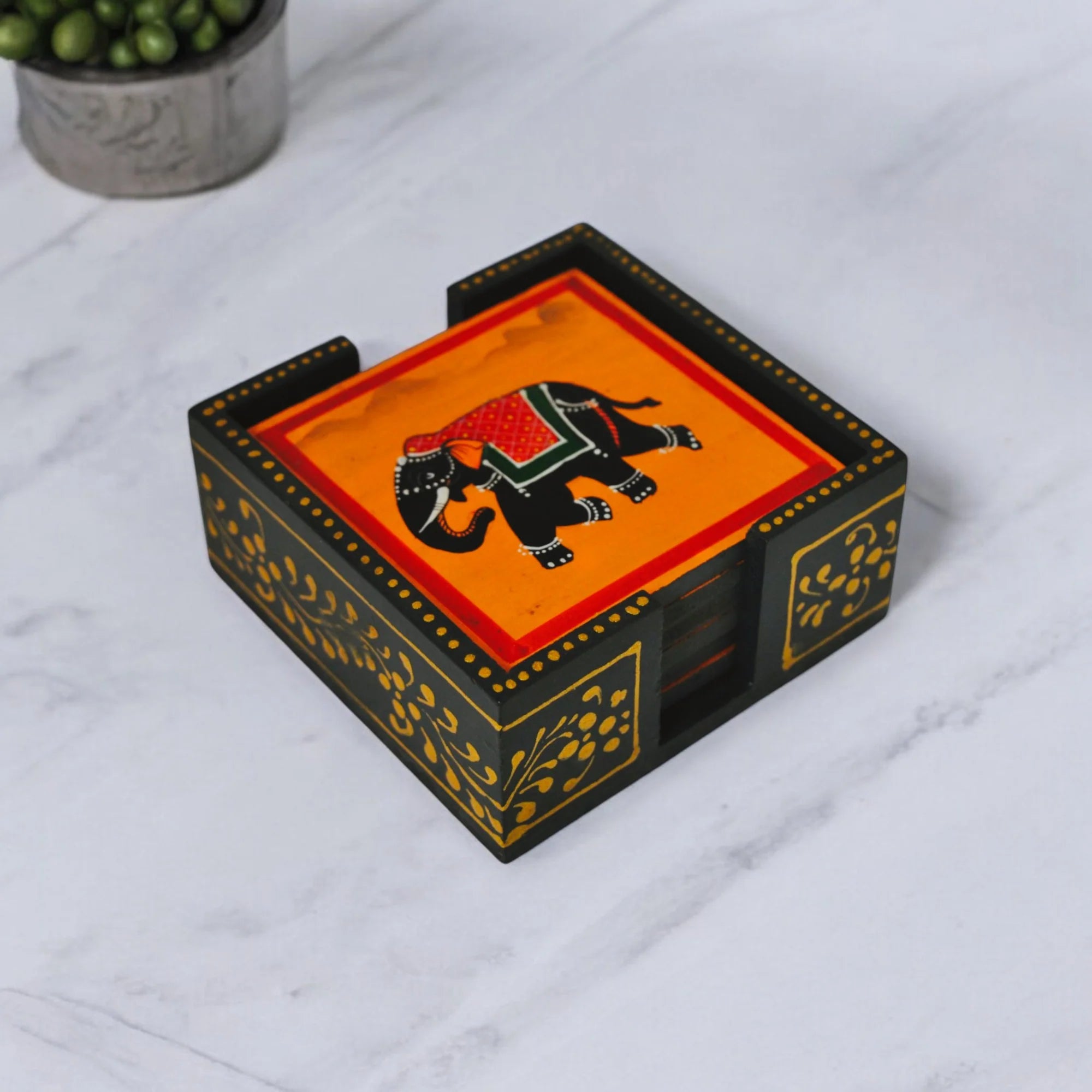 Elephant Hand Painted Tea Coasters Set Of 6 Pcs Main image