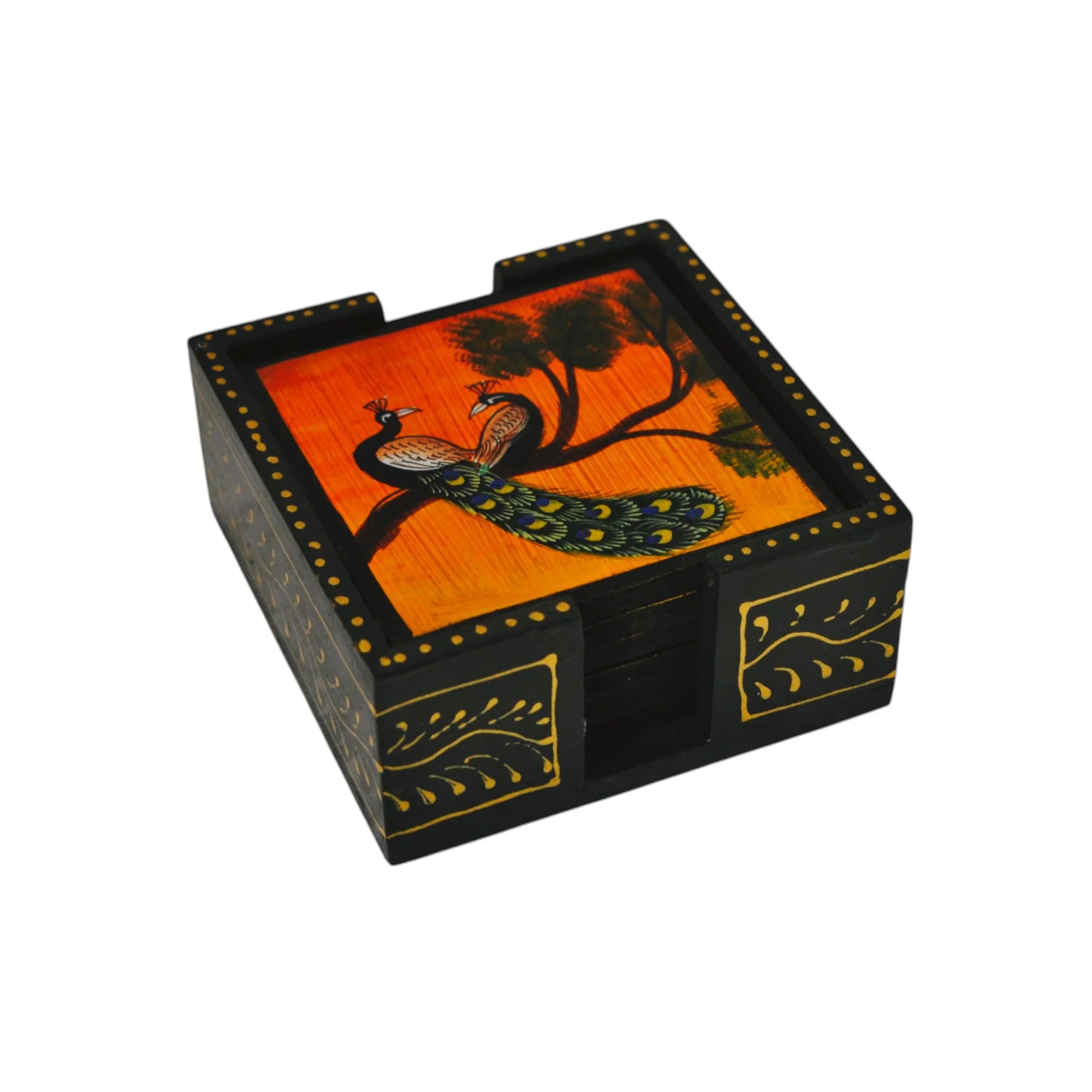 Peacock Hand Painted Tea Coasters Set Of 6 Pcs Secondary image