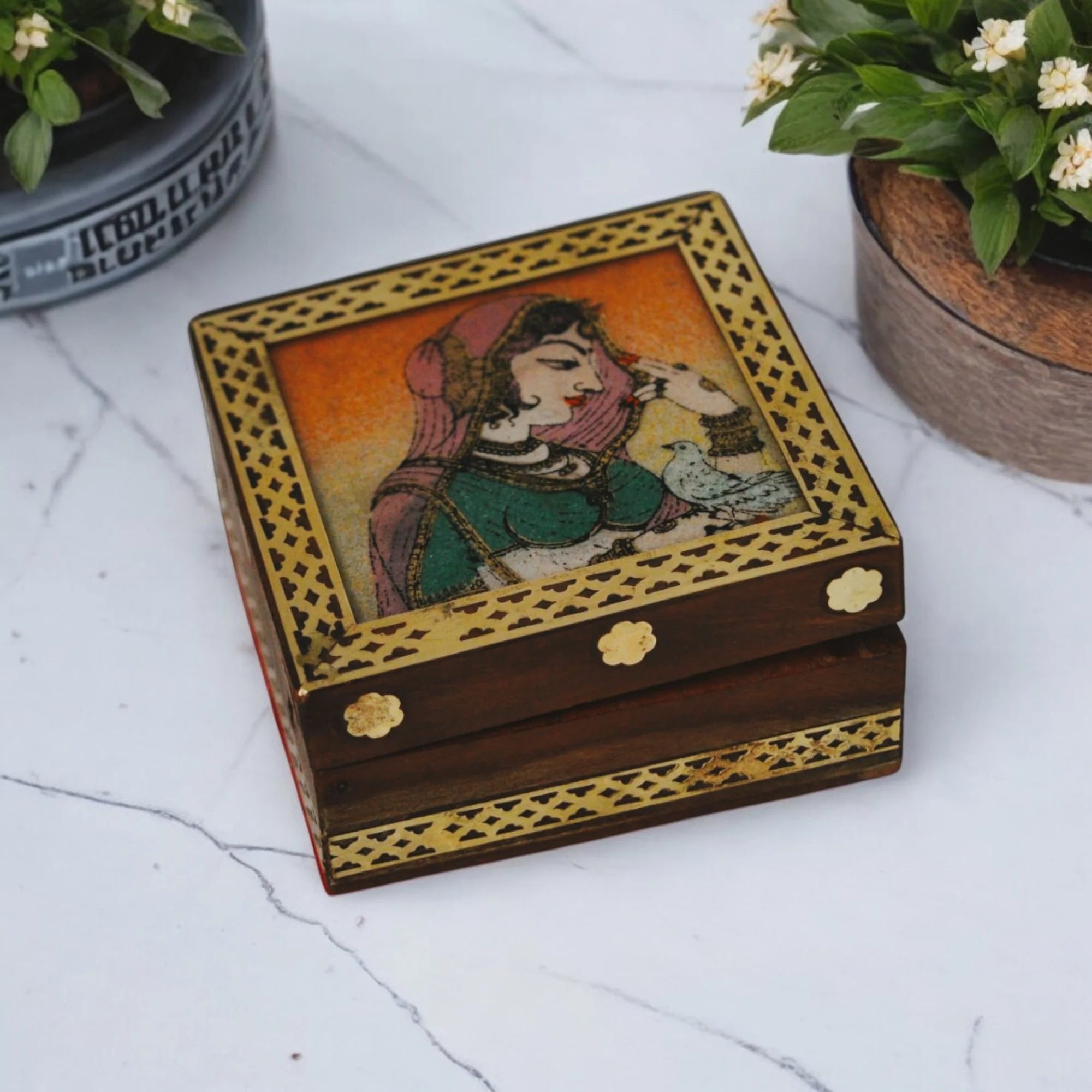 Wooden Jewellery Box With Gemstone Painting Main image