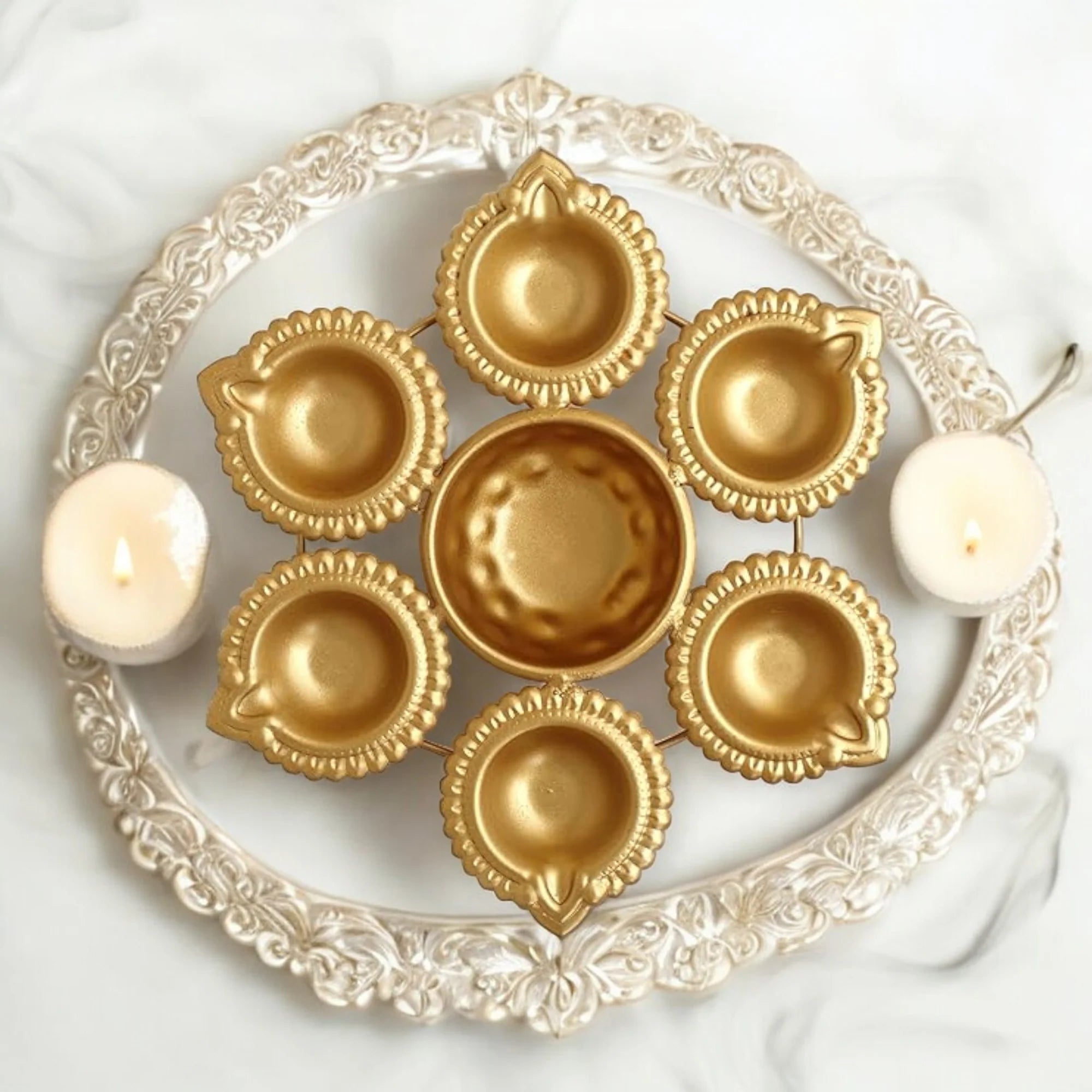 Golden Glossy Metal Flower Decorative Diya Urli Set of 2 Secondary image