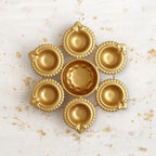 Golden Glossy Metal Flower Decorative Diya Urli Set of 2