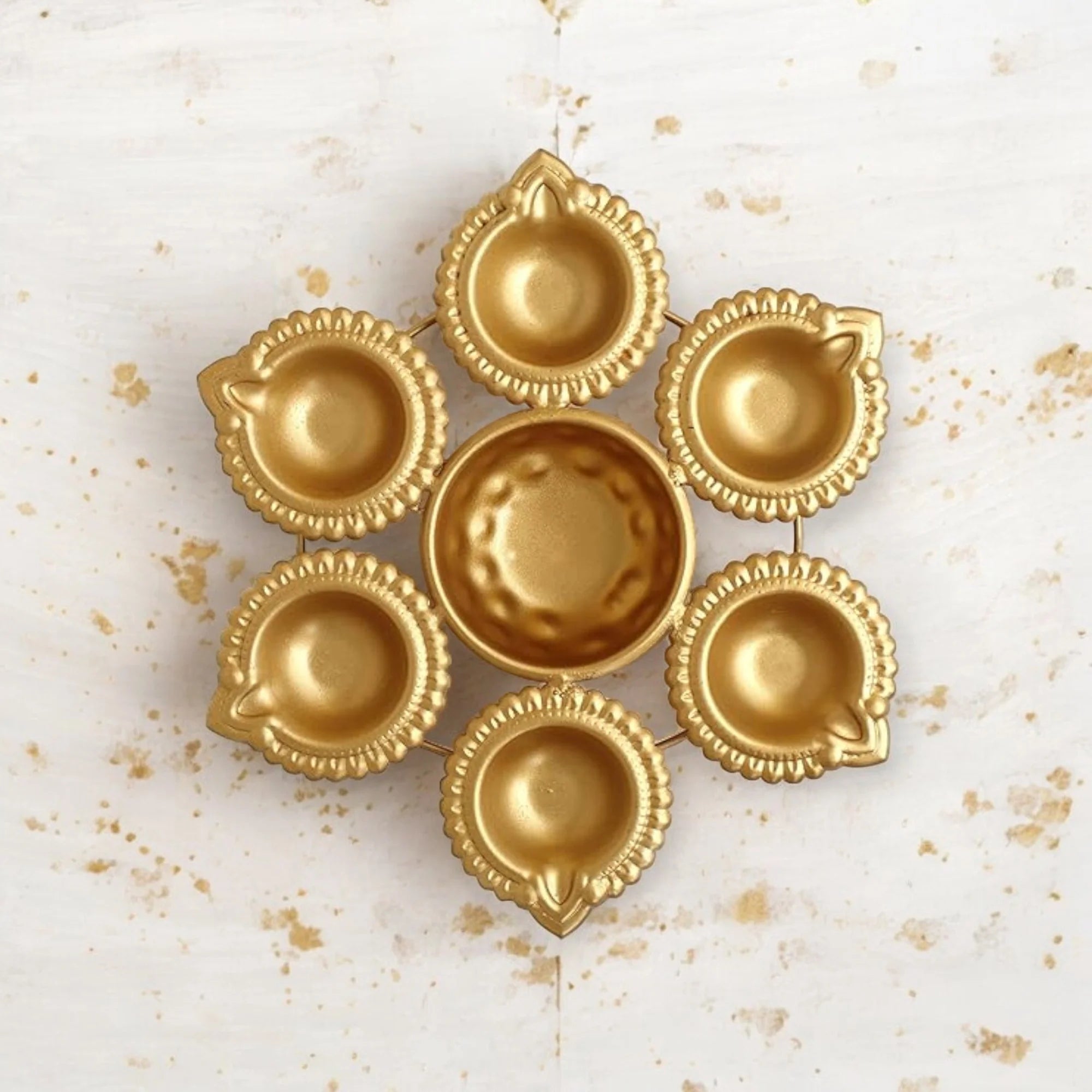 Golden Glossy Metal Flower Decorative Diya Urli Set of 2