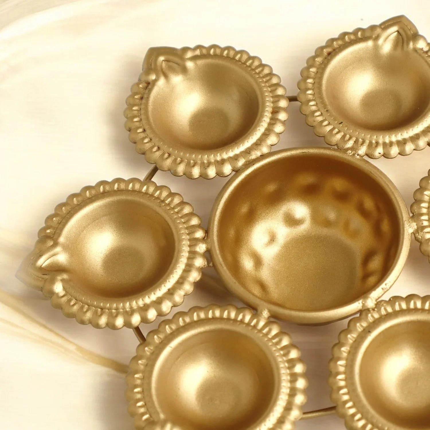 Golden Glossy Metal Flower Decorative Diya Urli Set of 2