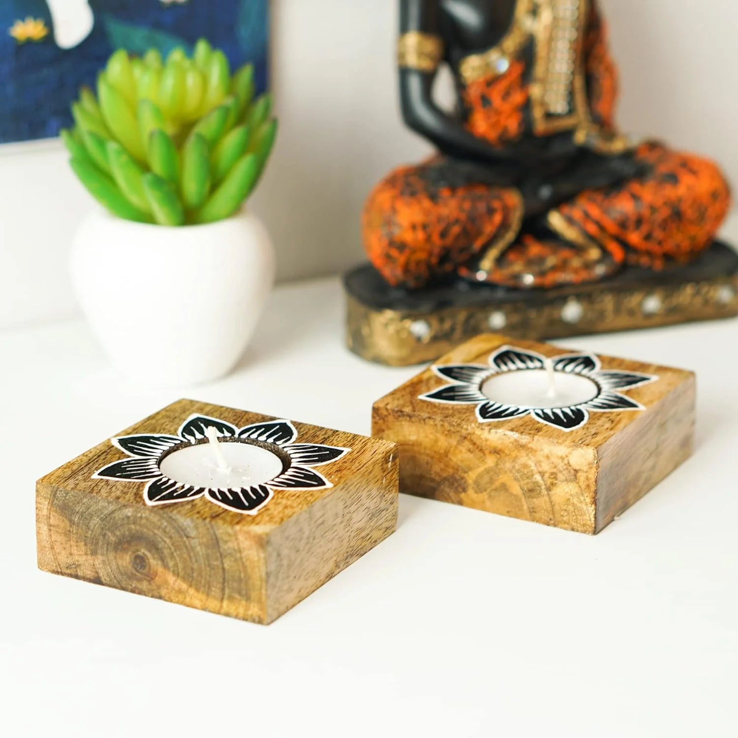 Wooden Tea-Light Holder for Decoration set of two pc Main image