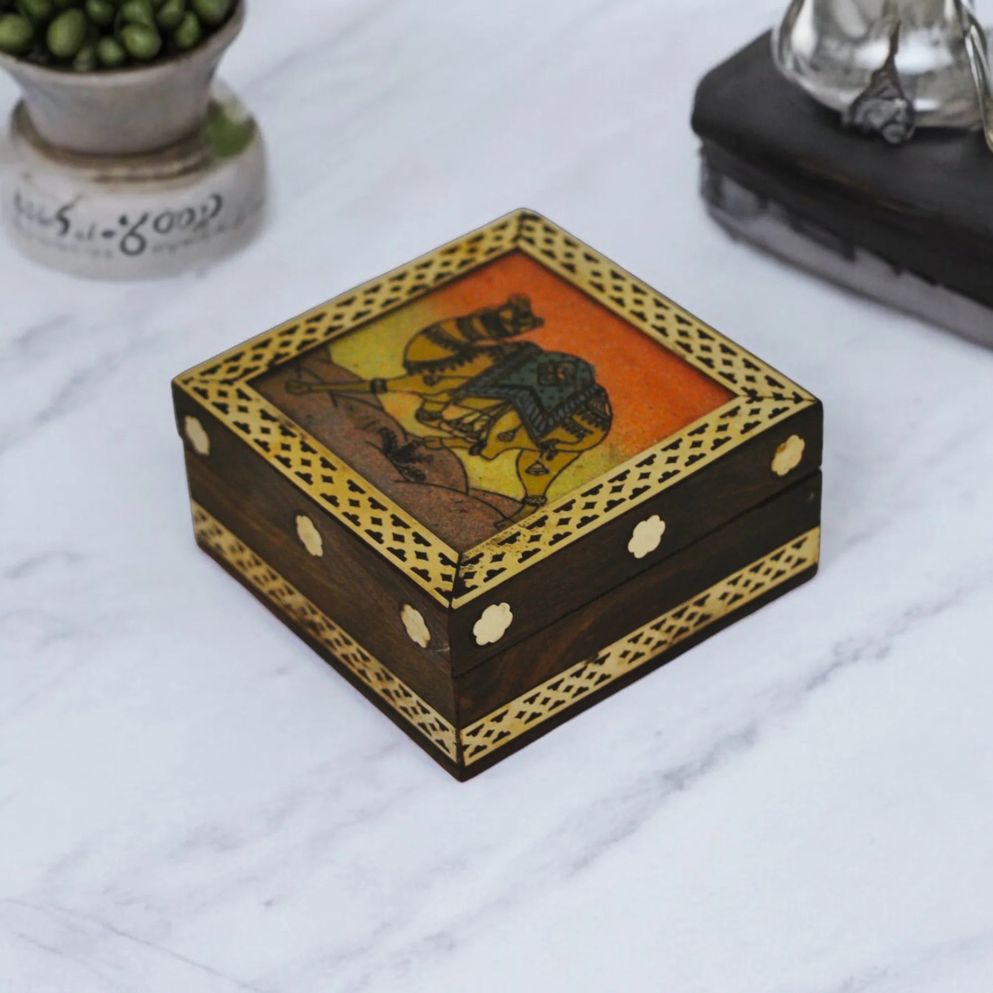 Wooden Jewellery Box With Gemstone Painting Main image