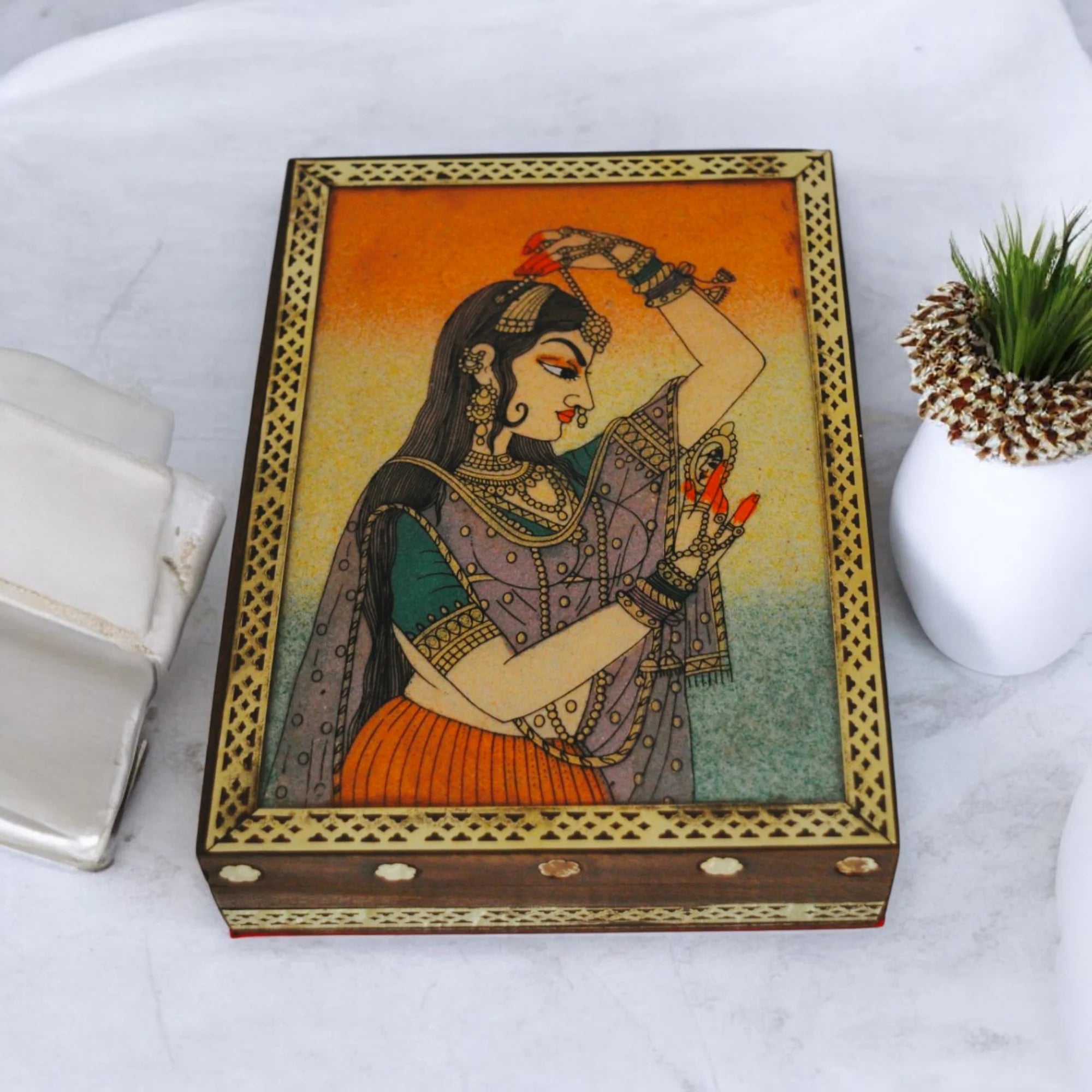 Wooden Jewellery Box With Gemstone Painting Main image
