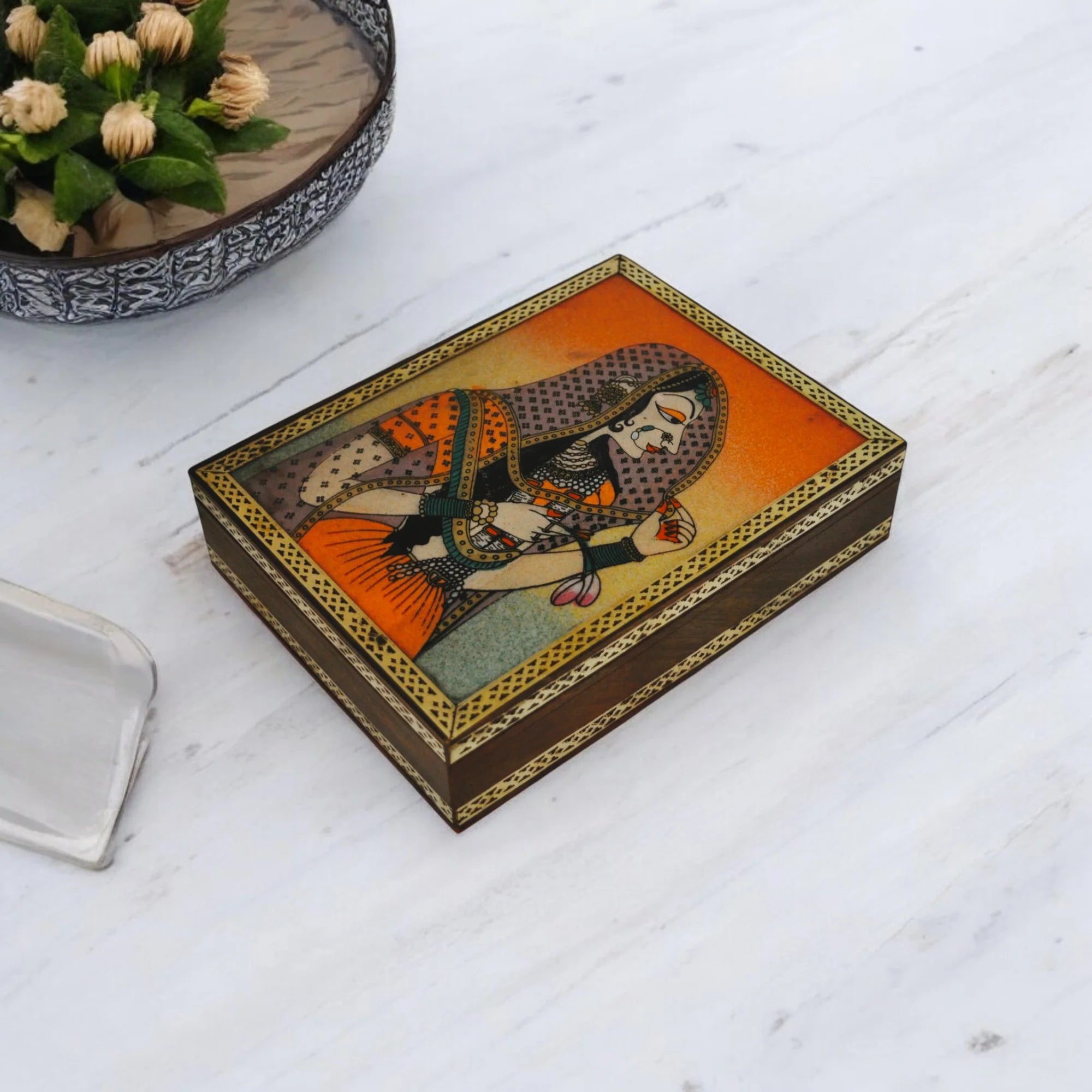 Wooden Jewellery Box With Gemstone Painting Main image
