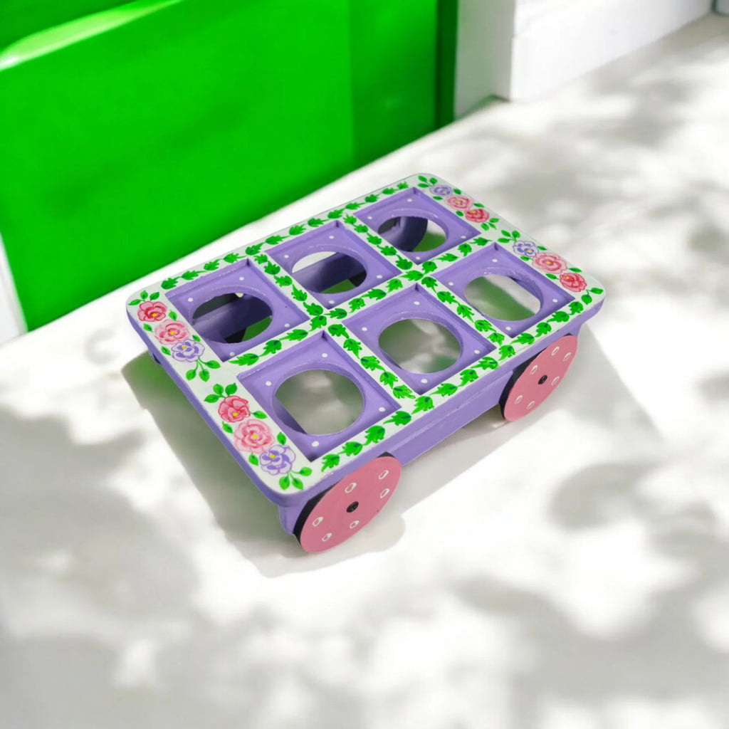 Hand Painted Aluminum Flower Tea Kettle With Wooden Trolley Glass Set