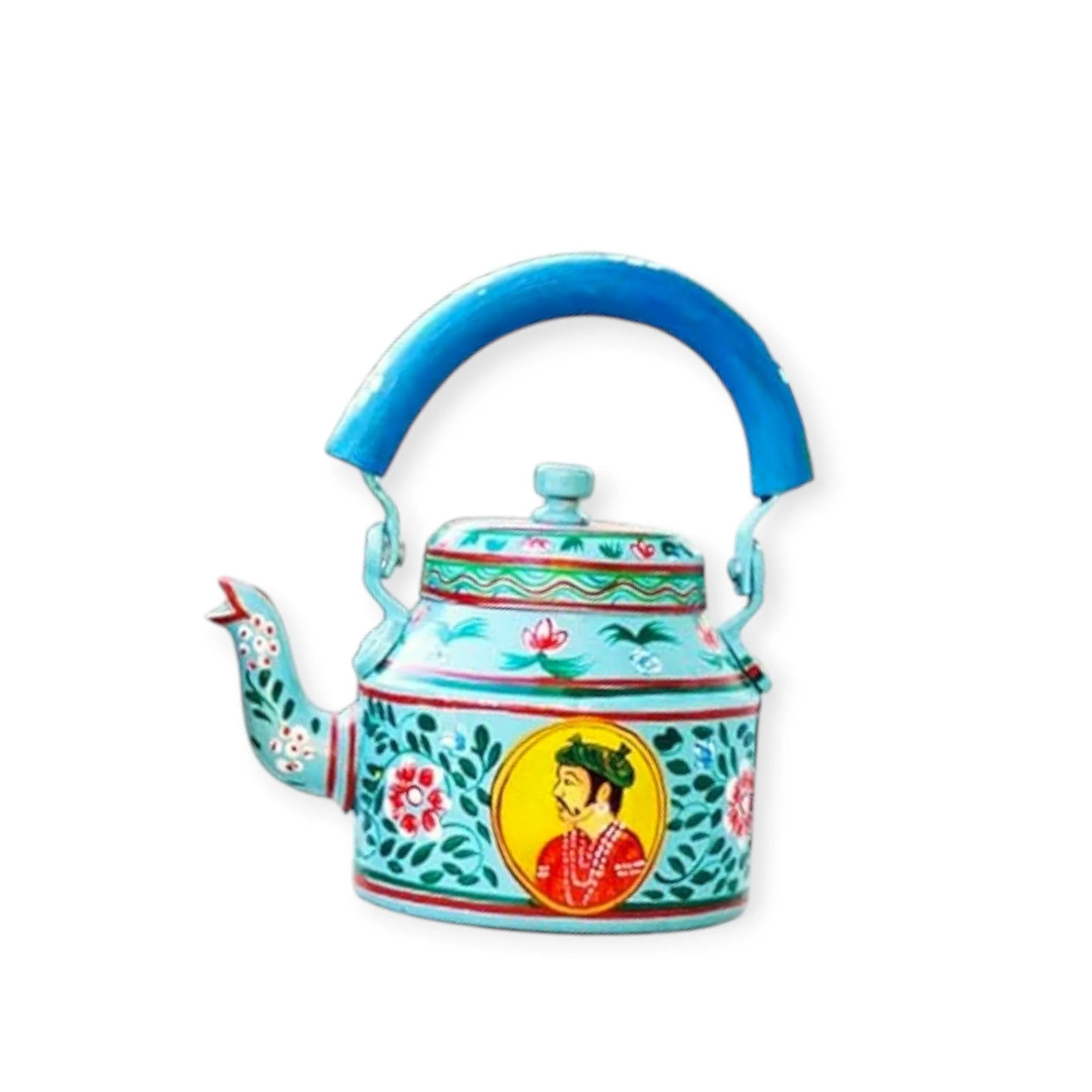 Hand Painted Aluminum Tea Kettle With Wooden Trolley Set