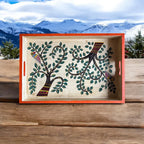 Wooden Hand Painted Serving Tray With Tree Design