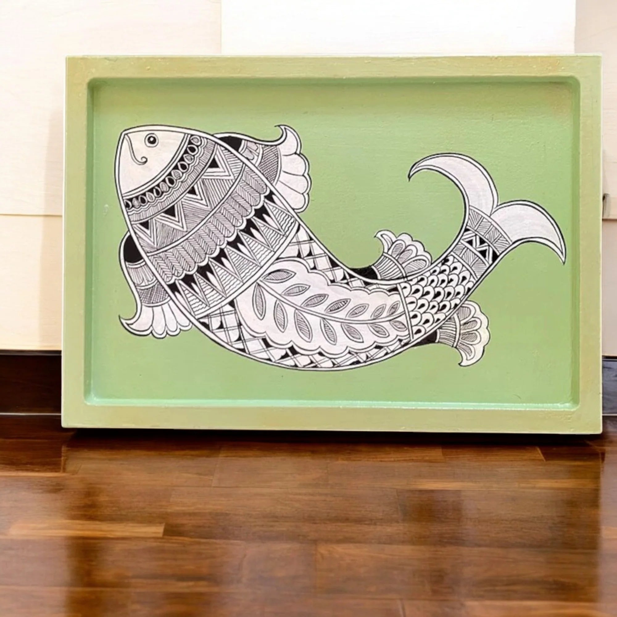 Wooden Hand Painted Serving Tray Fish Design Main image
