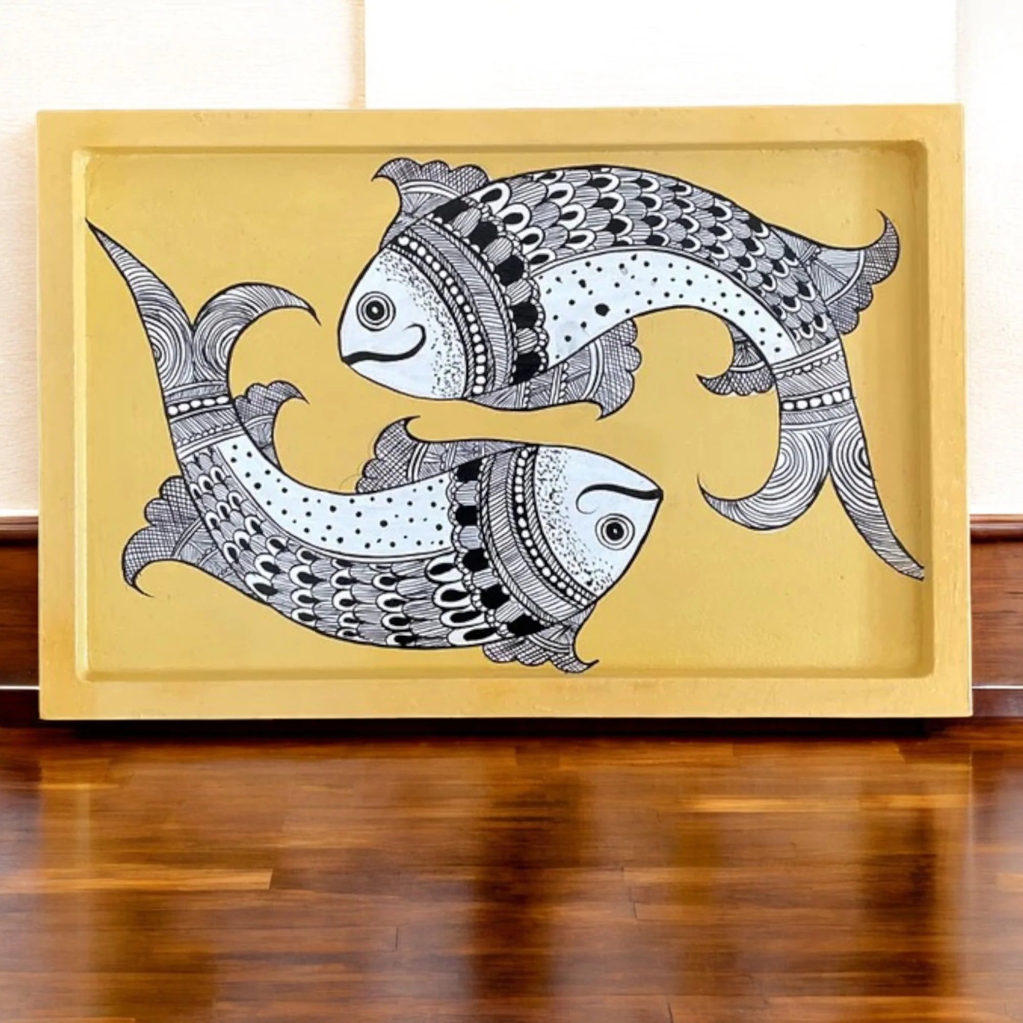 Wooden Hand Painted Serving Tray Fish Design Main image
