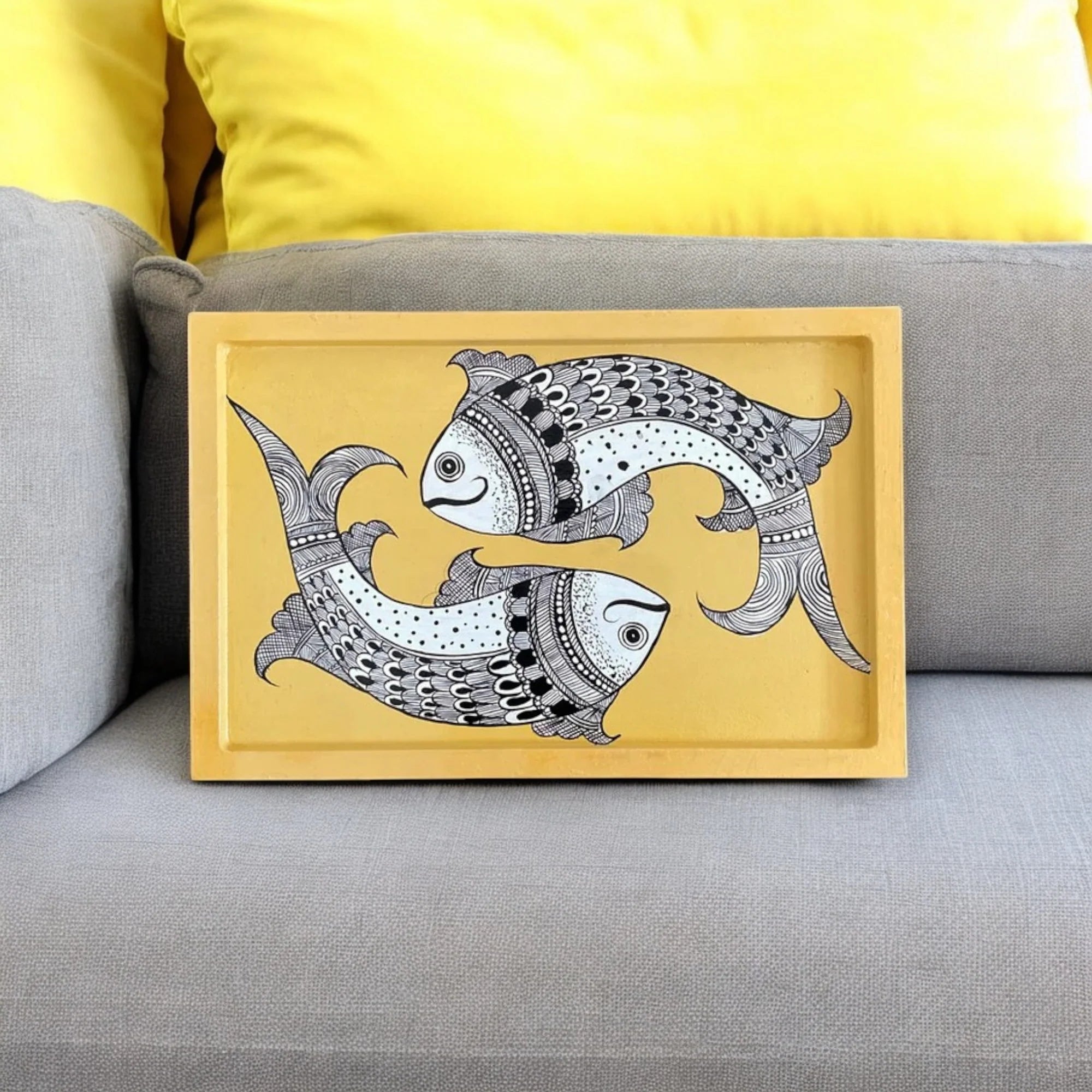 Wooden Hand Painted Serving Tray Fish Design Secondary image