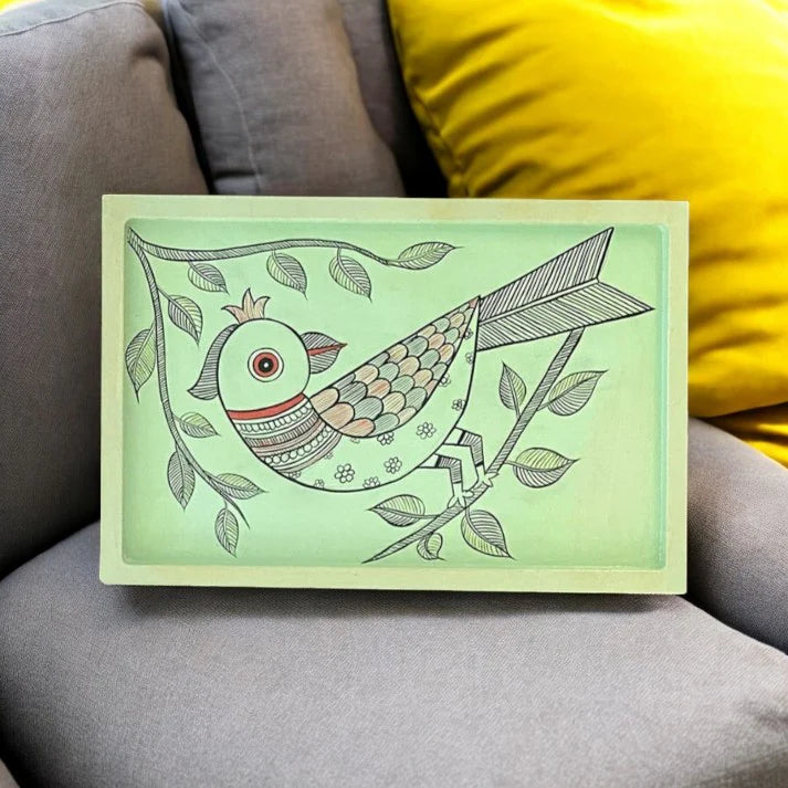 Wooden Hand Painted Serving Tray Bird Design Secondary image