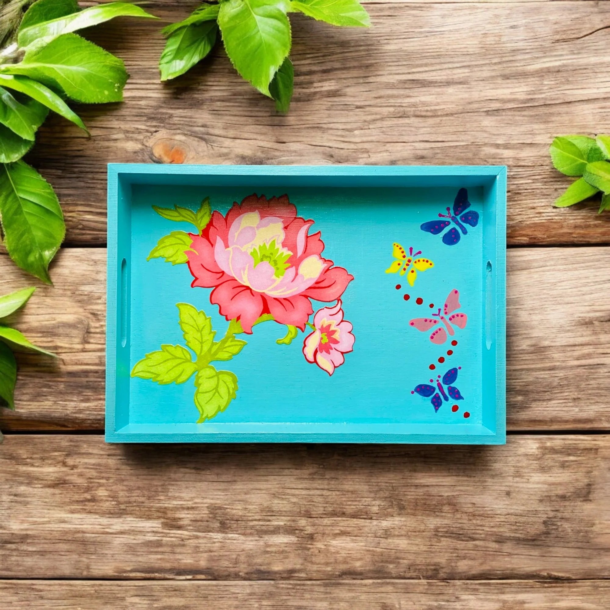 Wooden Hand Painted Serving Tray Flower Design Secondary image