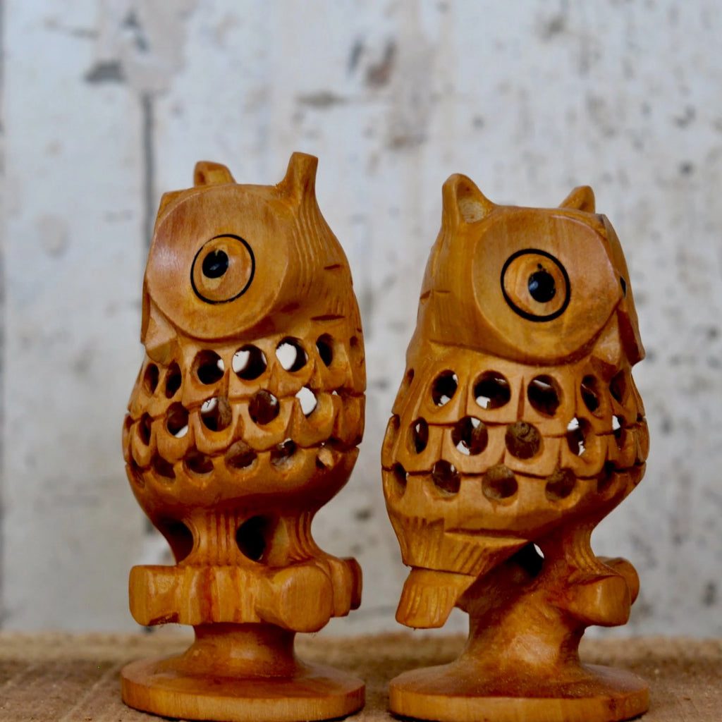 Wooden Carving Undercut Owl Statue