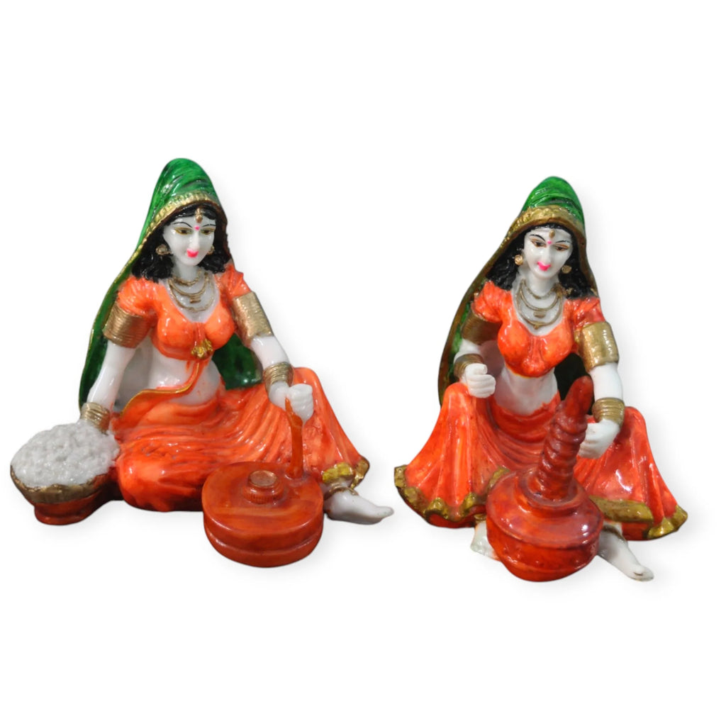 Polyresin Rajasthani Lady pair With Chakki Idol Showpiece