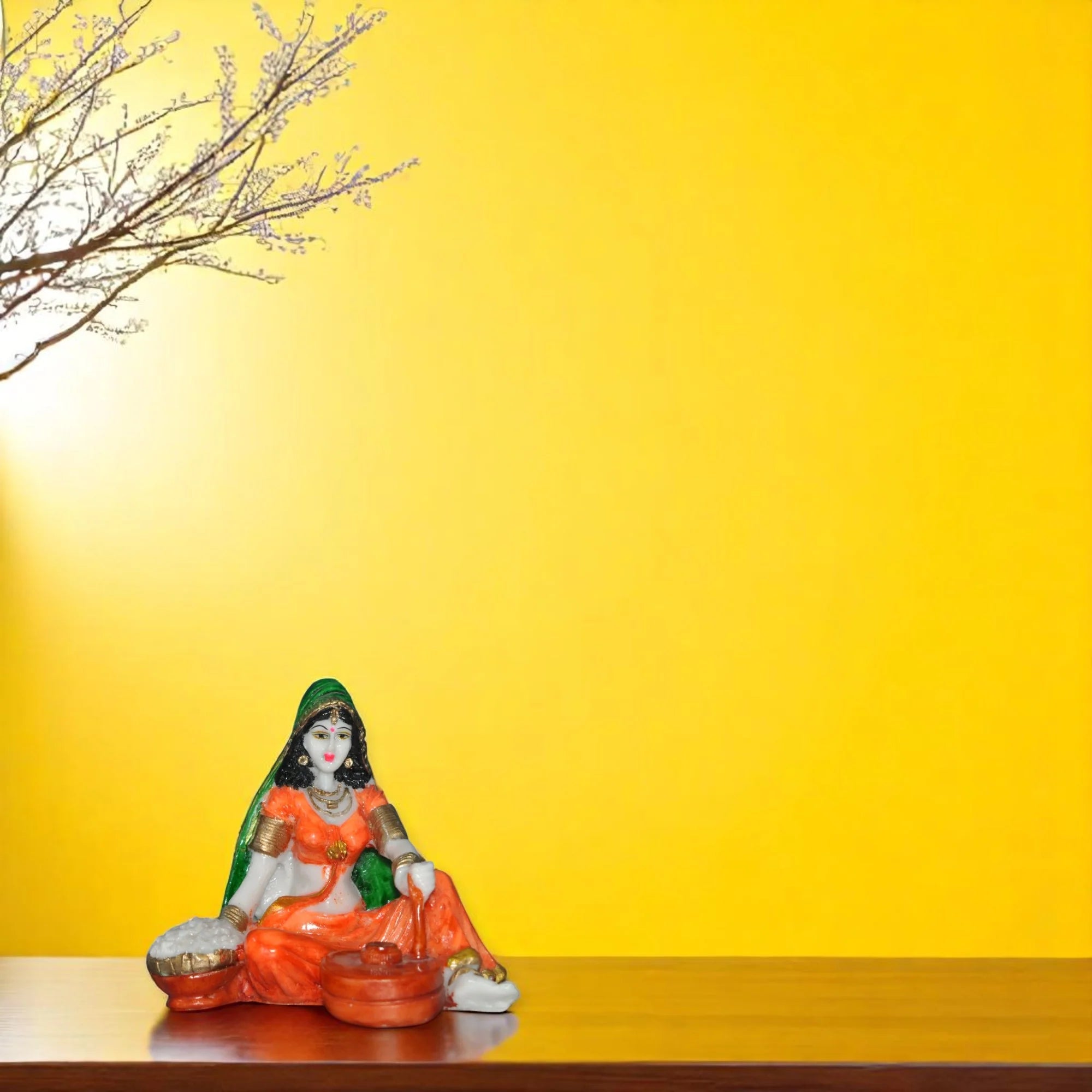 Polyresin Rajasthani Lady pair With Chakki Idol Showpiece Secondary image