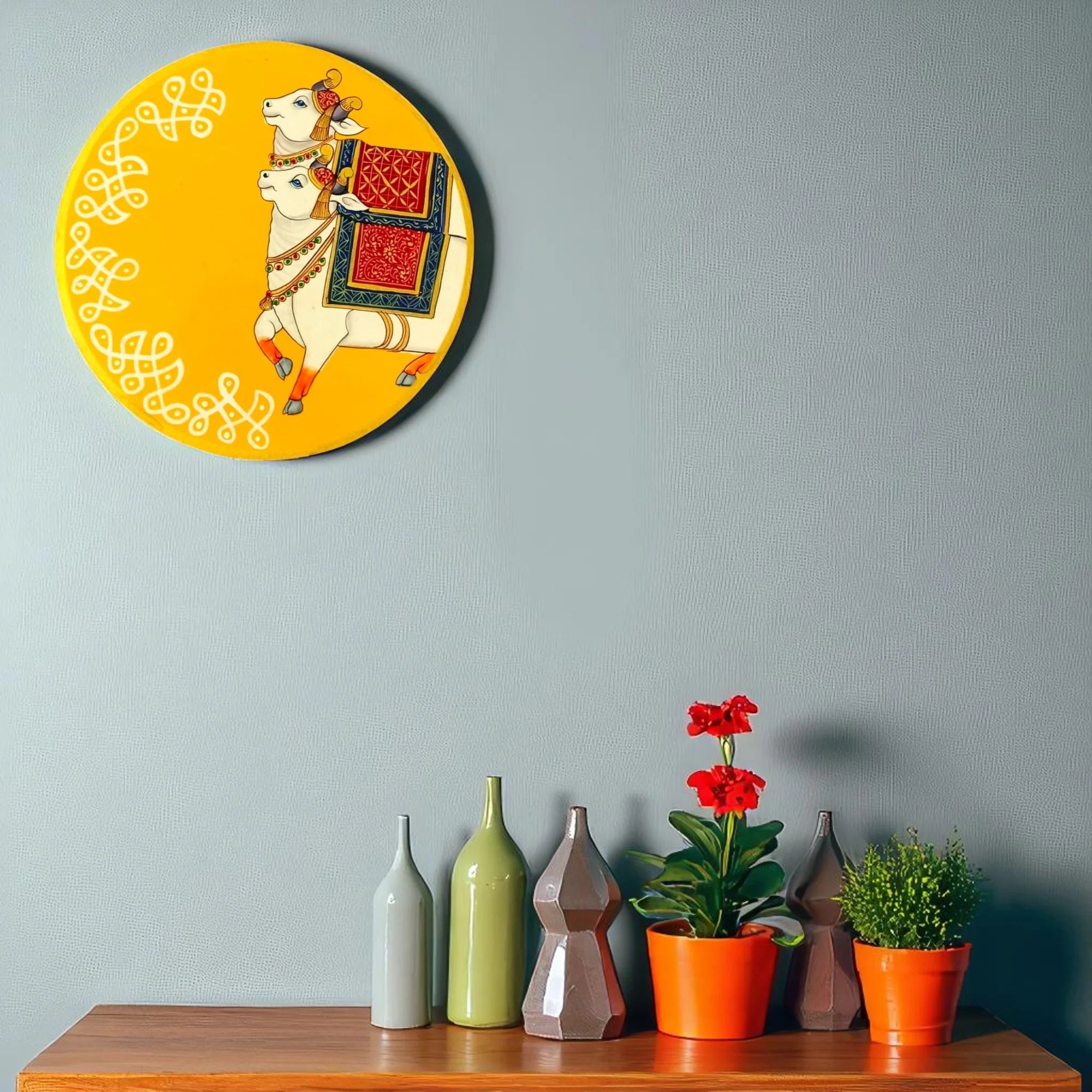 Hand Painted Wooden Plate Wall Painting Cow