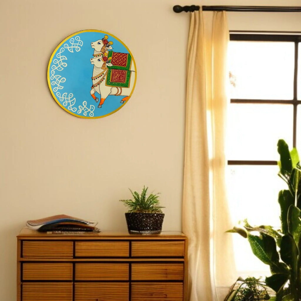 Hand Painted Wooden Plate Wall Painting Cow