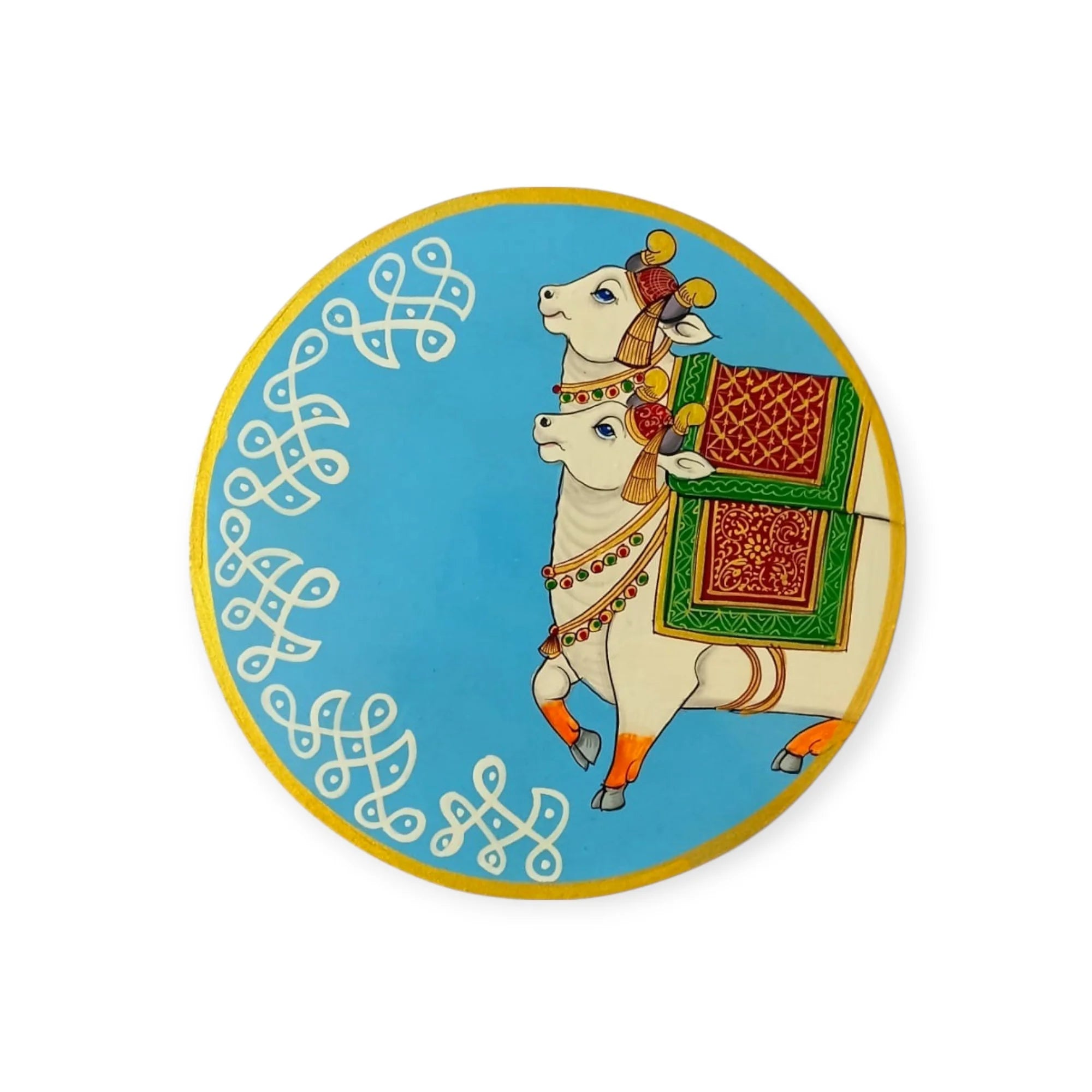 Hand Painted Wooden Plate Wall Painting Cow