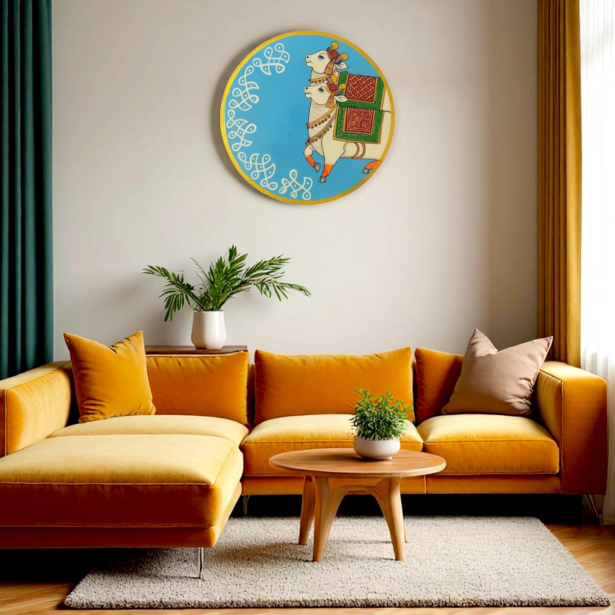 Hand Painted Wooden Plate Wall Painting Cow Main image