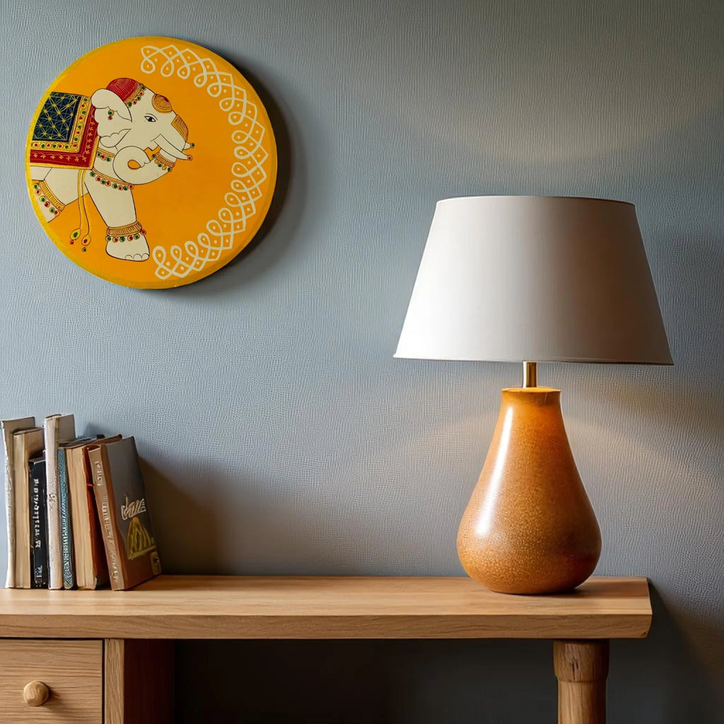 Hand Painted Pichwai Wooden Wall Plate-Elephant