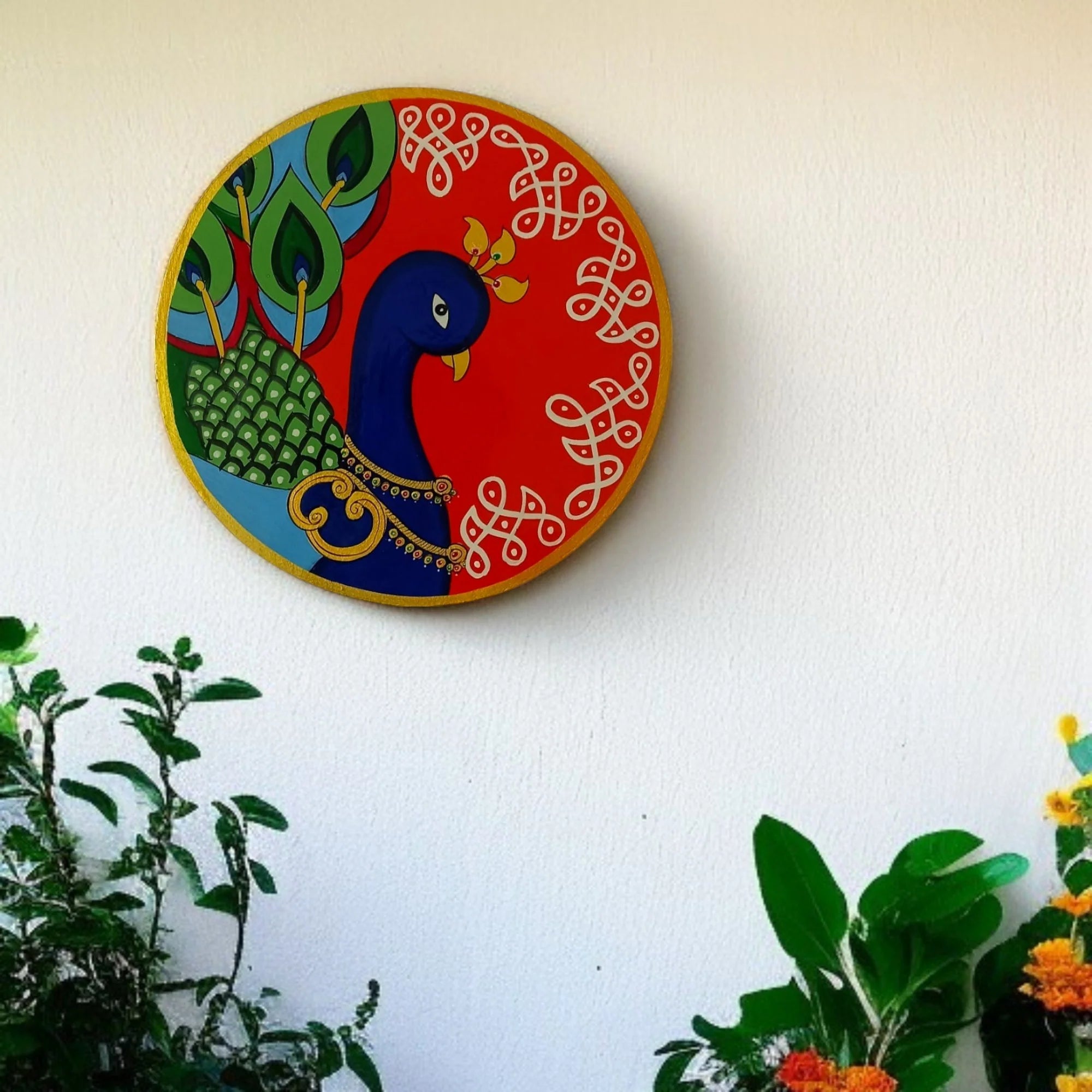 Hand-Painted Pichwai Wooden Wall Plate-Peacock Main image