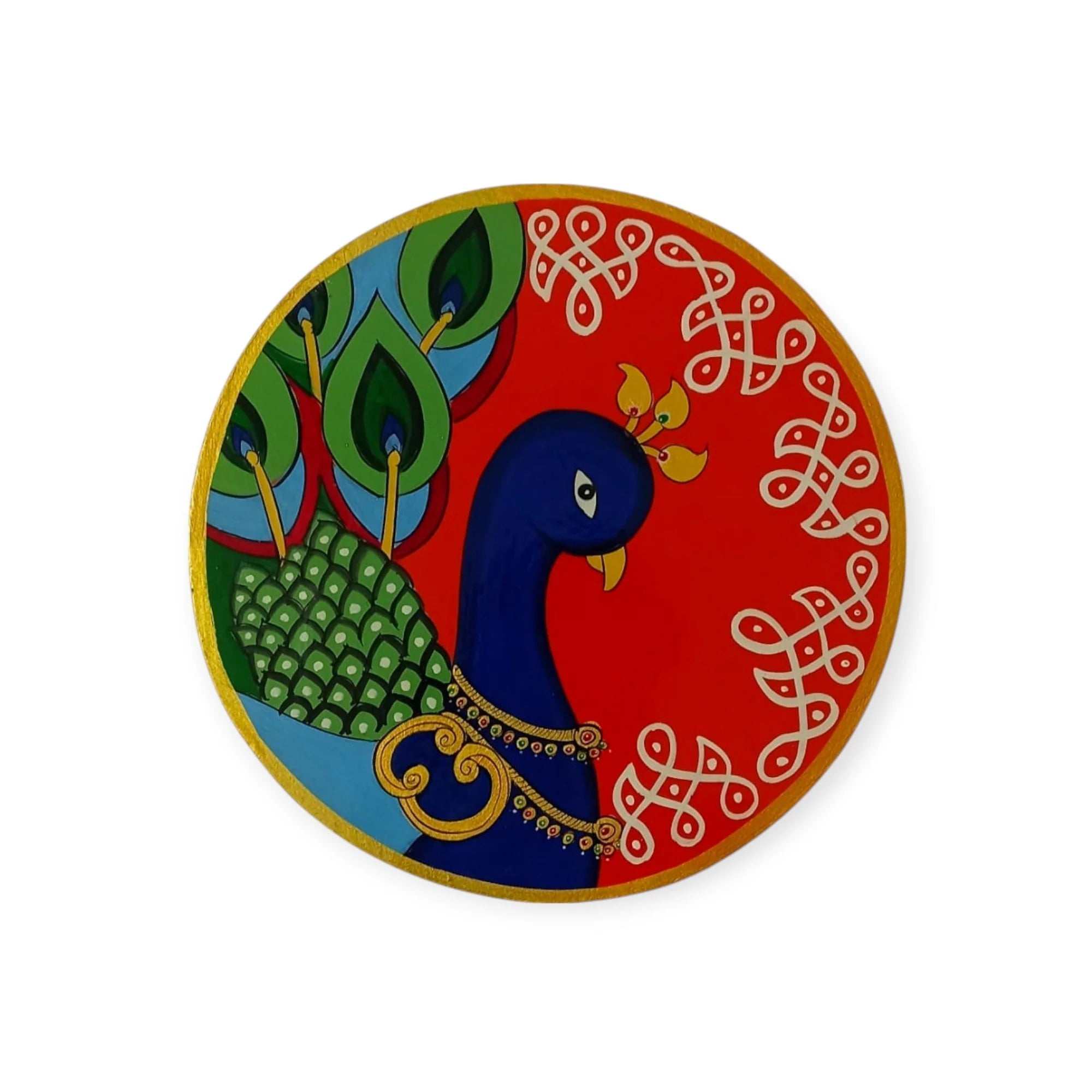 Hand-Painted Pichwai Wooden Wall Plate-Peacock