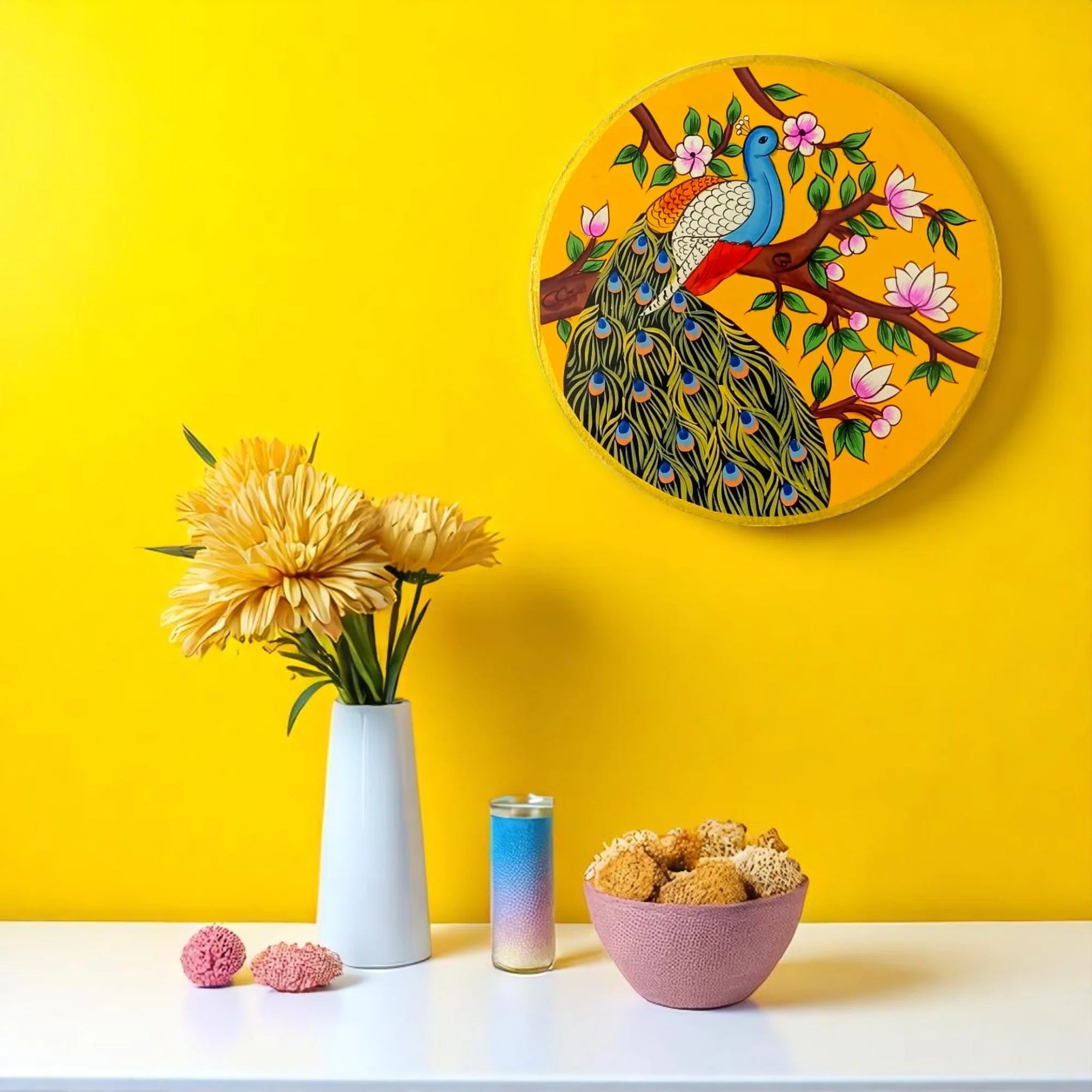 Hand-Painted Peacock Wooden Wall Plate – Floral Grace Secondary image