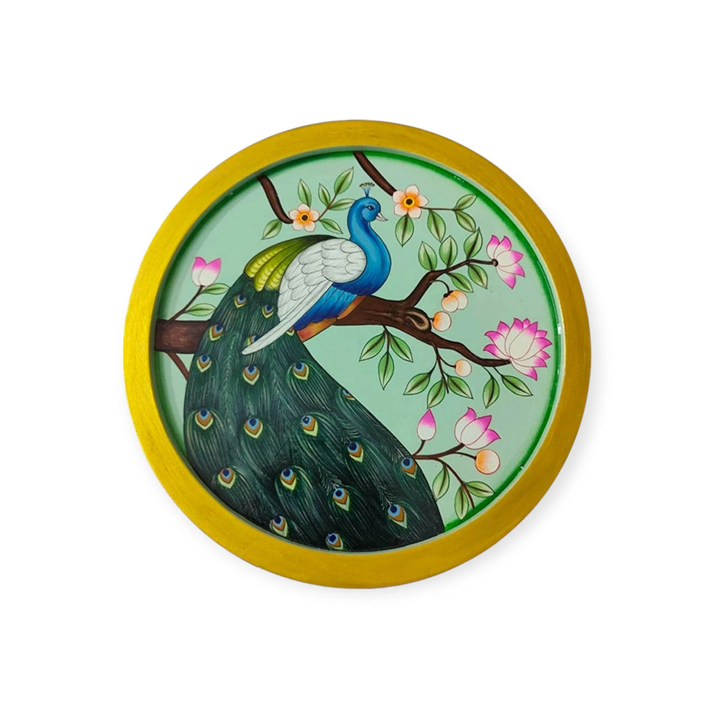 Hand-Painted Wooden Wall Plate-Regal Peacock Design