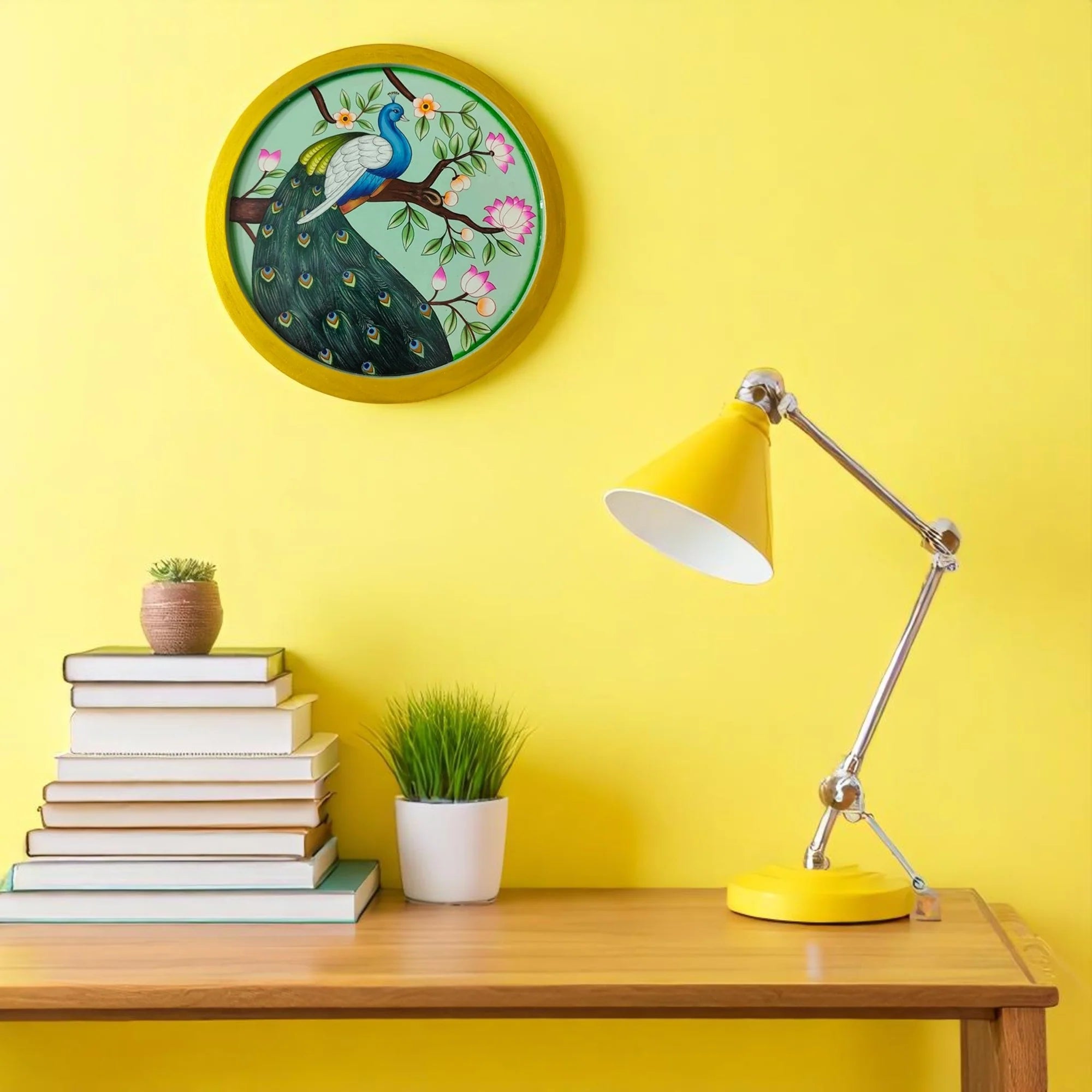 Hand-Painted Wooden Wall Plate-Regal Peacock Design