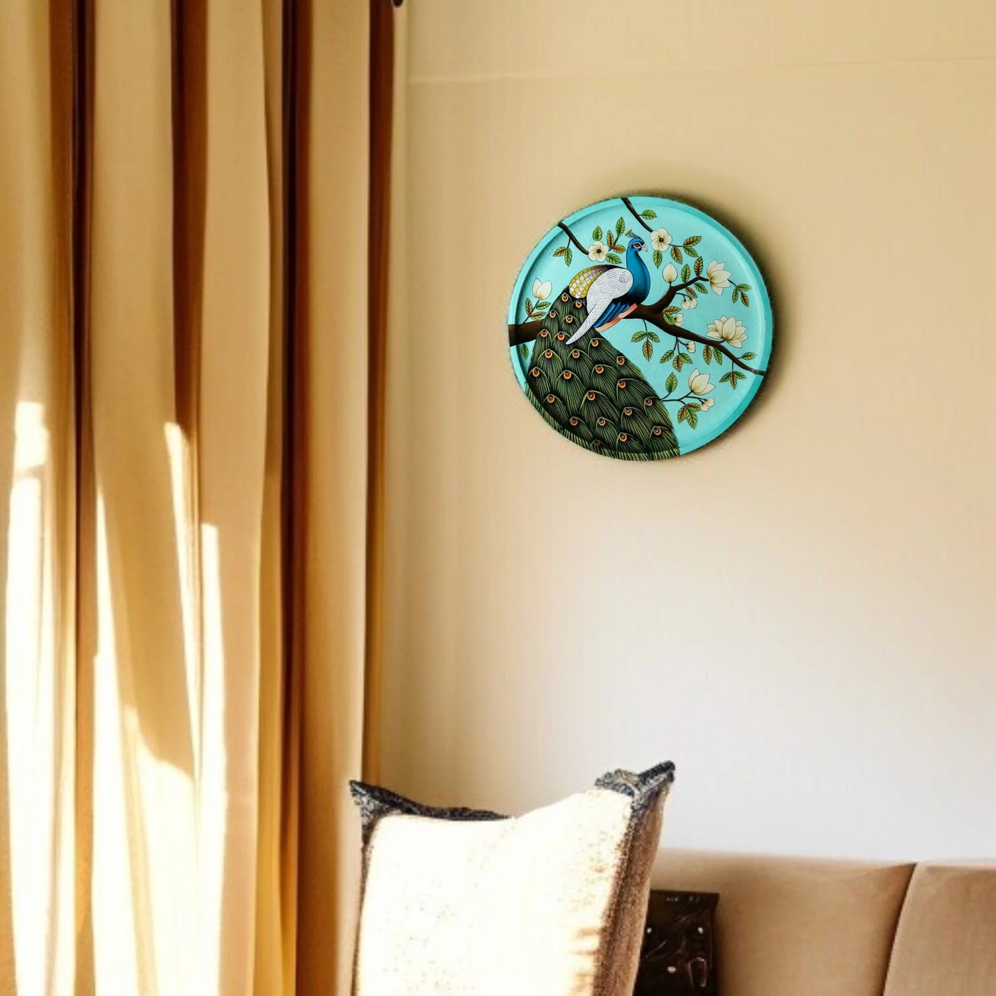 Wooden Hand-Painted Peacock Decorative Plate Secondary image