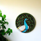 Hand Painted Wooden Wall Plate Vibrant Peacock Motif