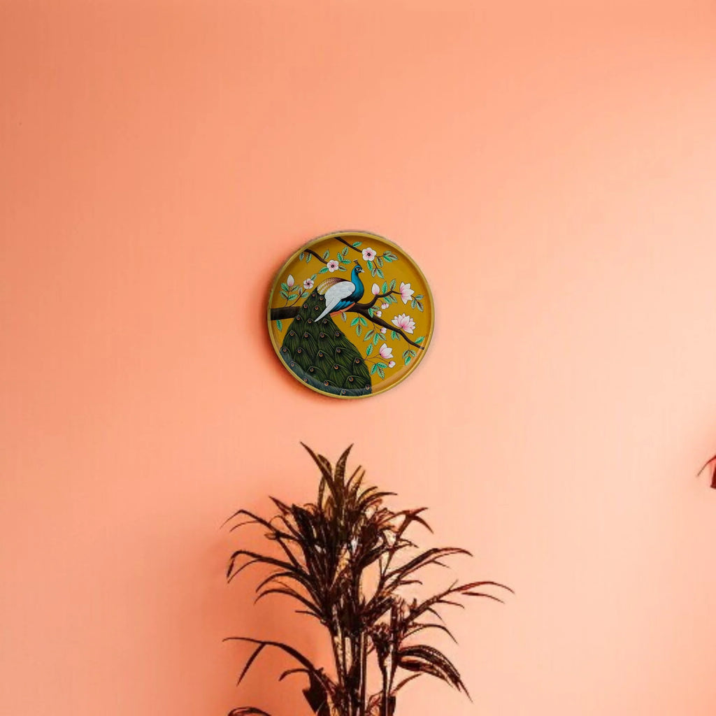 Hand-Painted Wooden Peacock Wall Plate