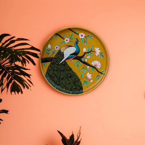 Hand-Painted Wooden Peacock Wall Plate