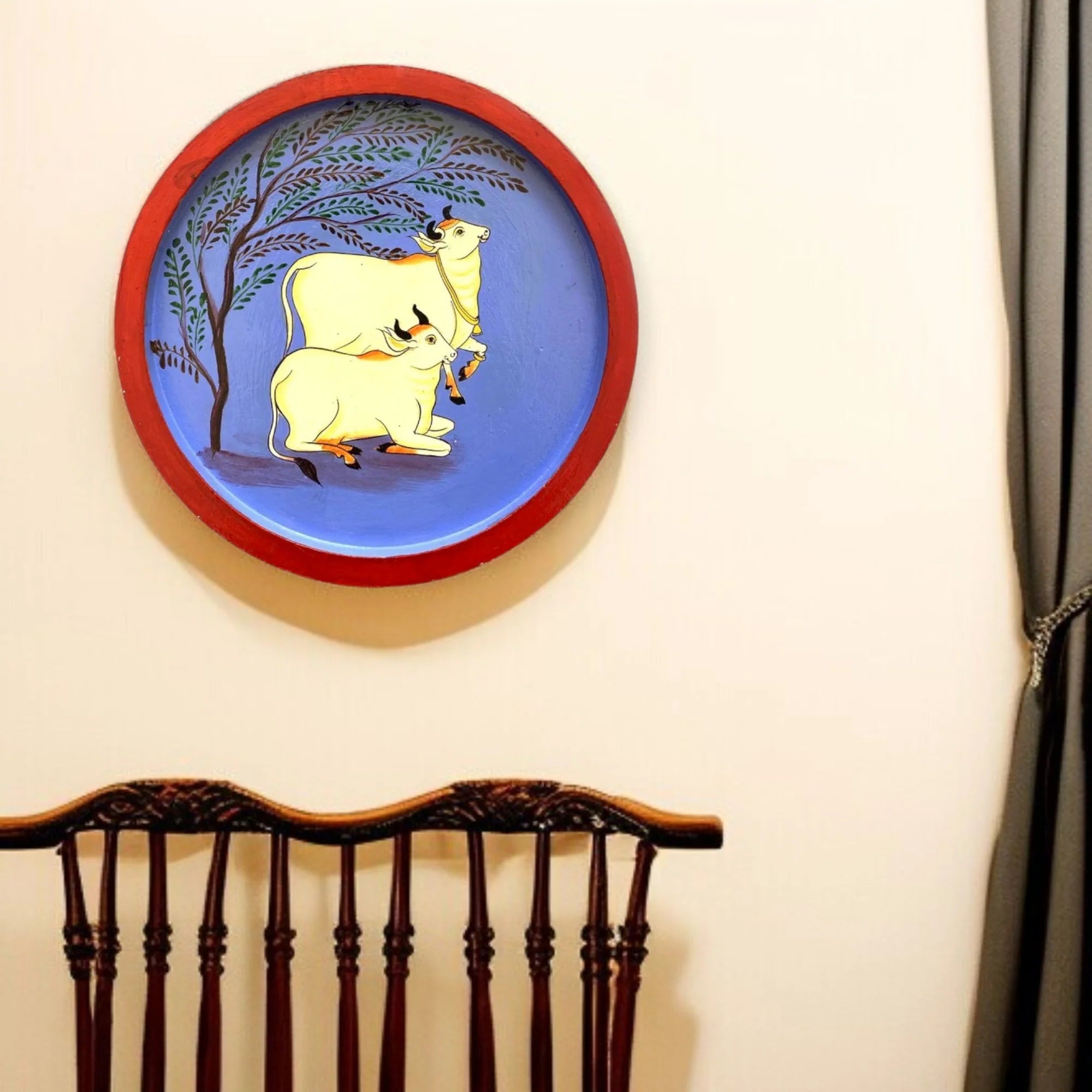 Wooden Round Plate Cows Resting Under Tree Secondary image