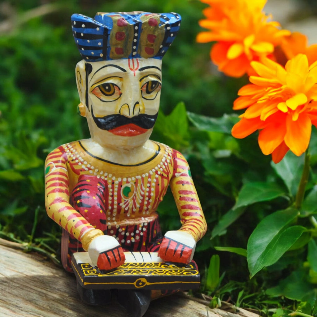 Wooden Hand-Painted Sitting Musician Figurine set of 5, 9 Inches