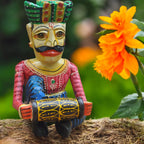 Wooden Hand-Painted Sitting Musician Figurine set of 5, 9 Inches