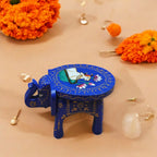 Wooden Hand Painted Elephant Stool - Blue