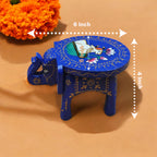 Wooden Hand Painted Elephant Stool - Blue
