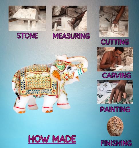 White Marble Elephant Statue Home Decor pair- 2 Inches