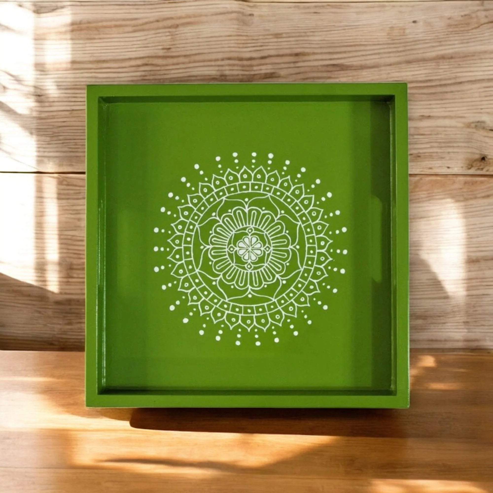 Wooden Hand Painted Serving Tray With Traditional Indian Design Main image