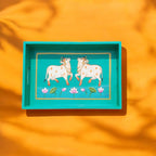Wooden Hand Painted Serving Tray With Two Elegant Cow Design