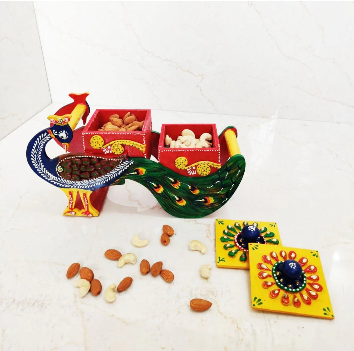 Wooden Peacock Dry Fruit Shape Box 2 Main image