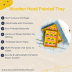 Wooden Hand Painted Serving Tray With Pink Lotus Design